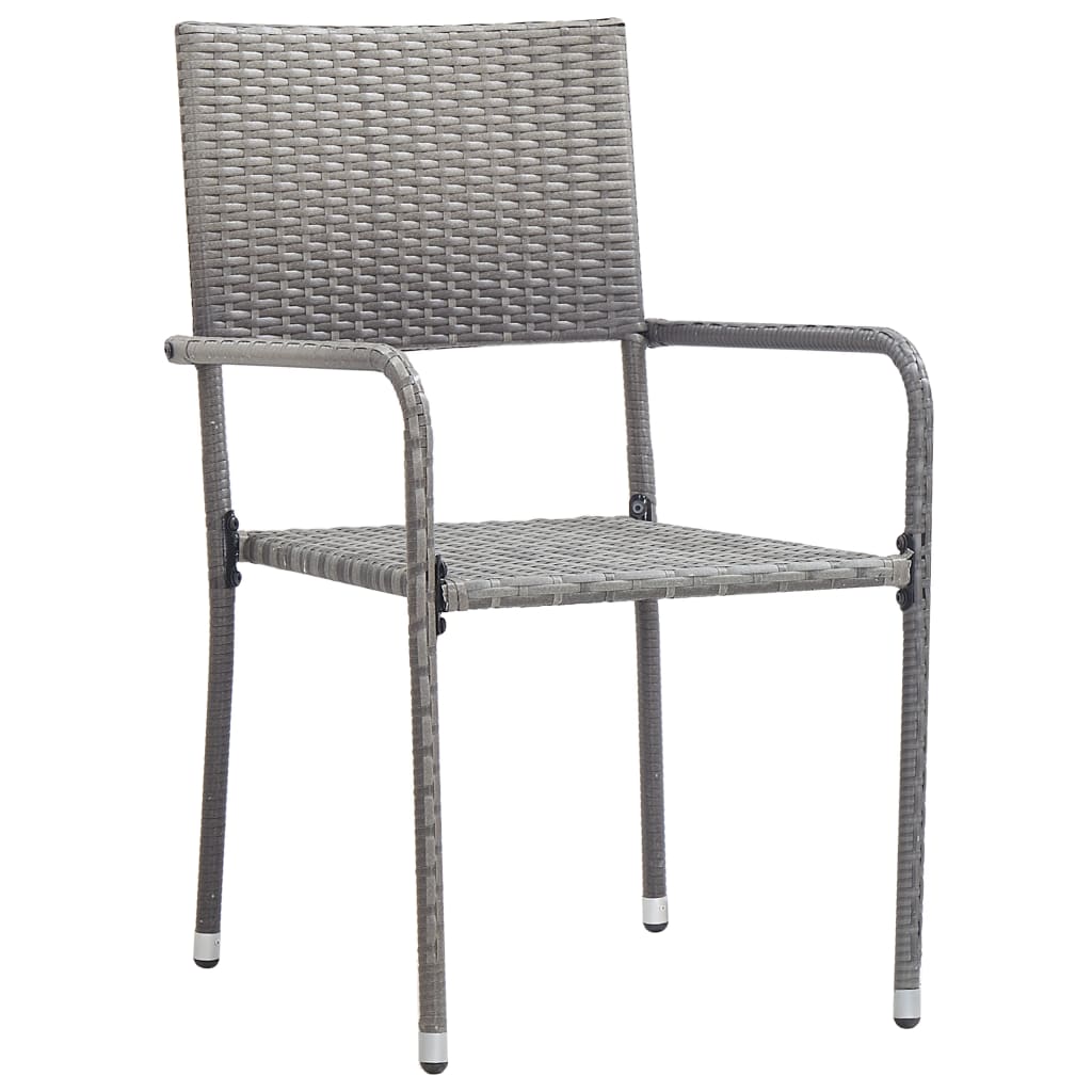 7-tlg. Garten-Essgruppe Grau und Schwarz Poly Rattan und Stahl