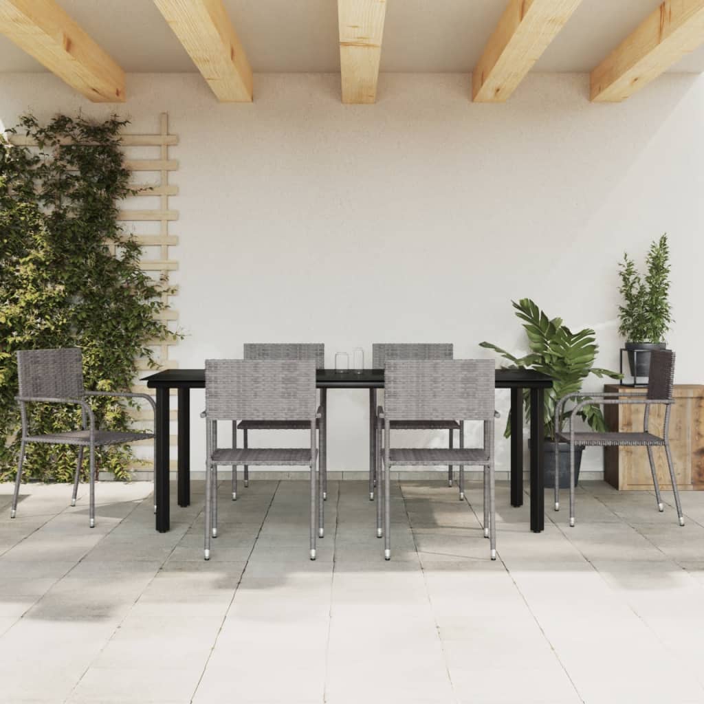7-tlg. Garten-Essgruppe Grau und Schwarz Poly Rattan und Stahl