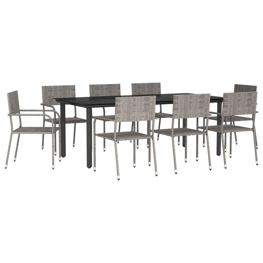 9-tlg. Garten-Essgruppe Grau und Schwarz Poly Rattan und Stahl