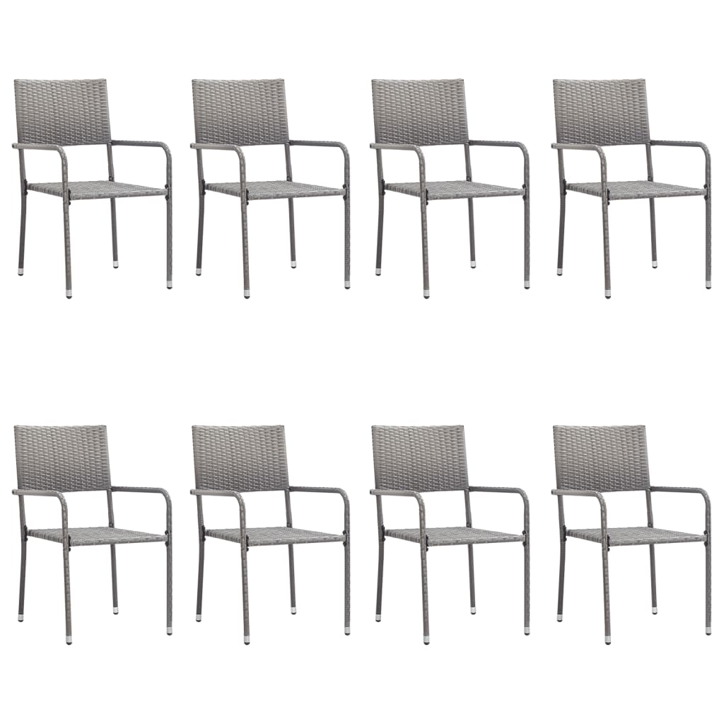 9-tlg. Garten-Essgruppe Grau und Schwarz Poly Rattan und Stahl