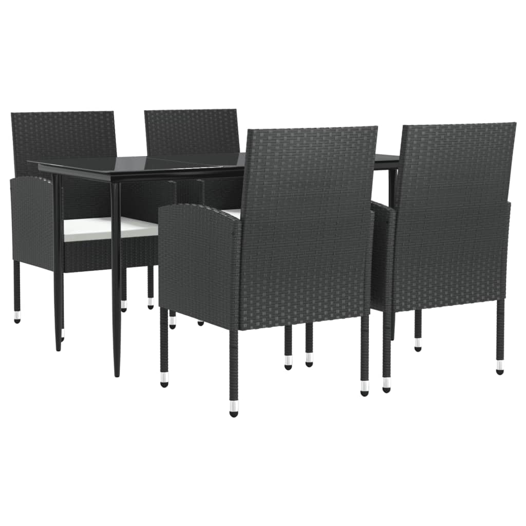 5-tlg. Garten-Essgruppe Schwarz Poly Rattan und Stahl