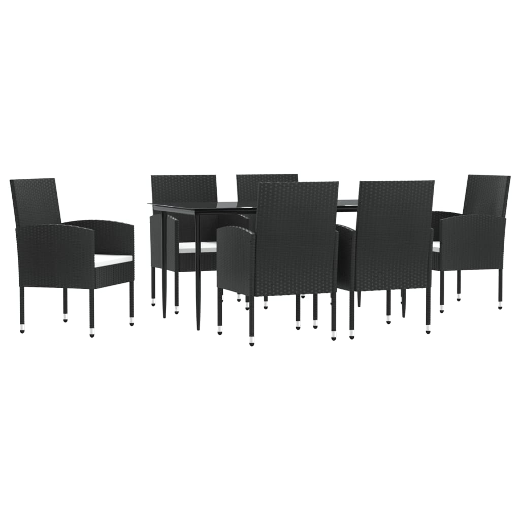 7-tlg. Garten-Essgruppe Schwarz Poly Rattan und Stahl