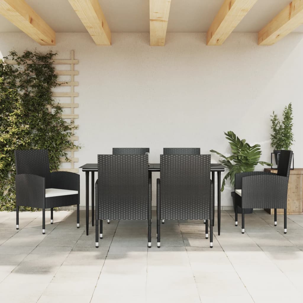 7-tlg. Garten-Essgruppe Schwarz Poly Rattan und Stahl