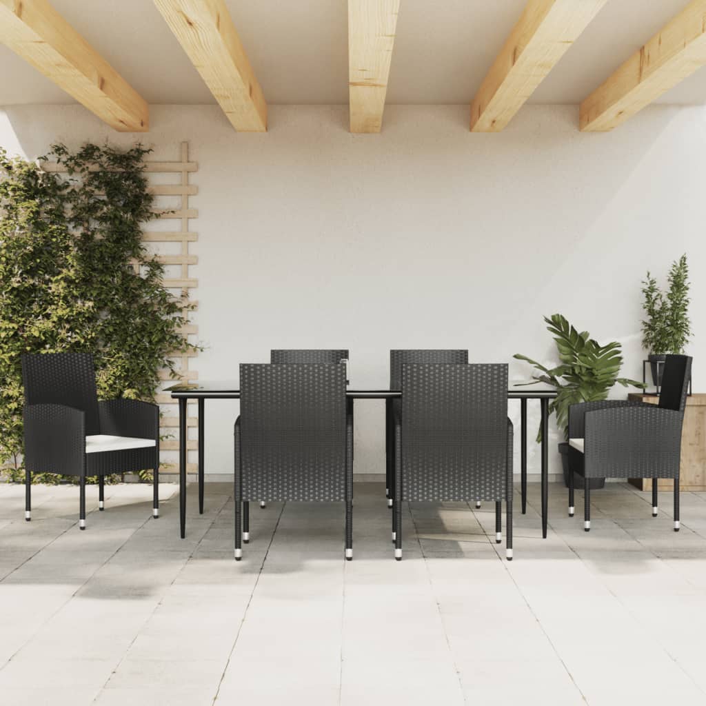 7-tlg. Garten-Essgruppe Schwarz Poly Rattan und Stahl