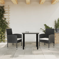 Thumbnail for 3-tlg. Garten-Essgruppe Schwarz Poly Rattan und Stahl