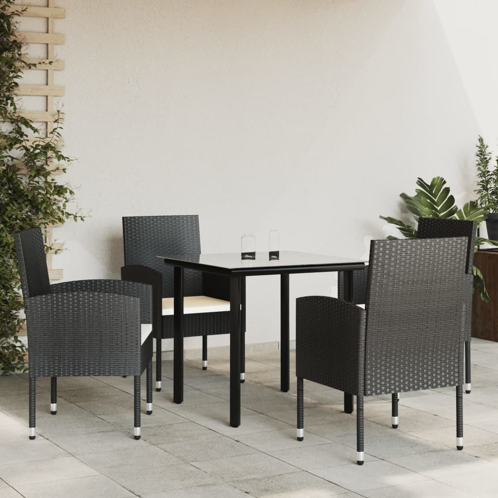 5-tlg. Garten-Essgruppe Schwarz Poly Rattan und Stahl