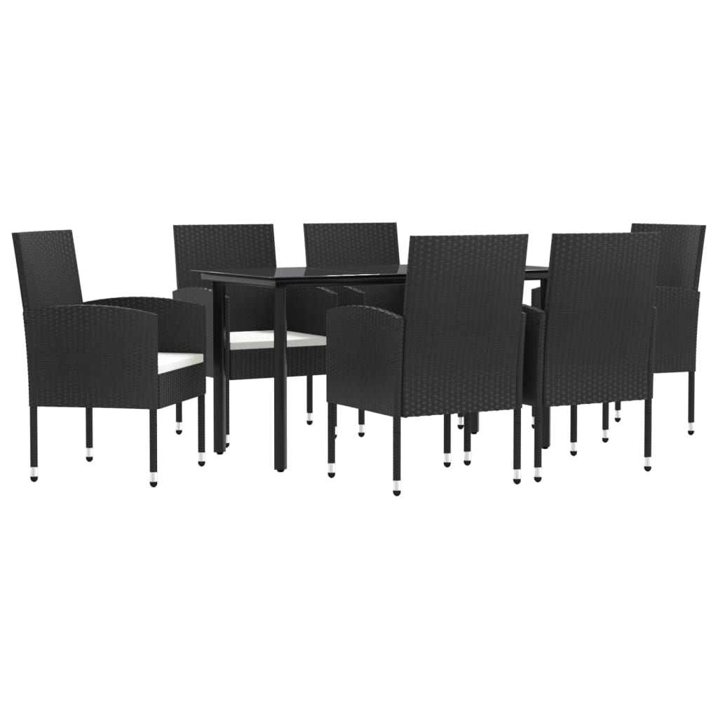 7-tlg. Garten-Essgruppe Schwarz Poly Rattan und Stahl