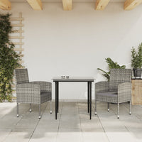 Thumbnail for 3-tlg. Garten-Essgruppe Grau und Schwarz Poly Rattan und Stahl
