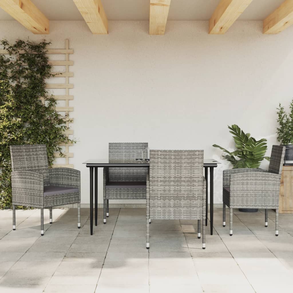 5-tlg. Garten-Essgruppe Grau und Schwarz Poly Rattan und Stahl