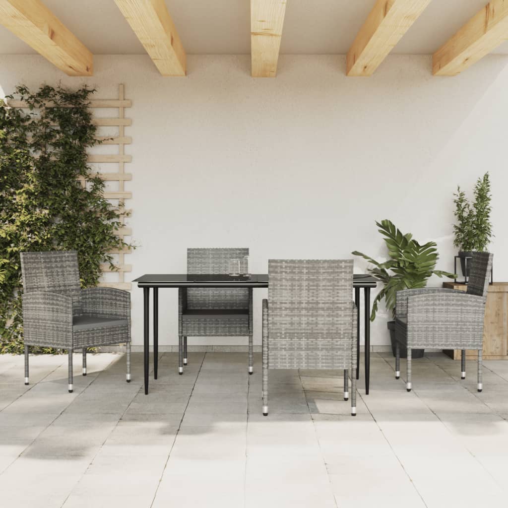 5-tlg. Garten-Essgruppe Grau und Schwarz Poly Rattan und Stahl