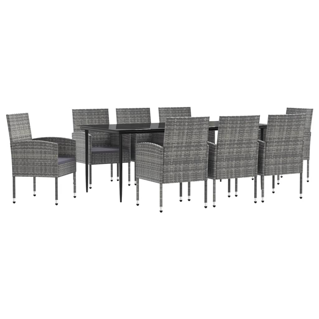 9-tlg. Garten-Essgruppe Grau und Schwarz Poly Rattan und Stahl