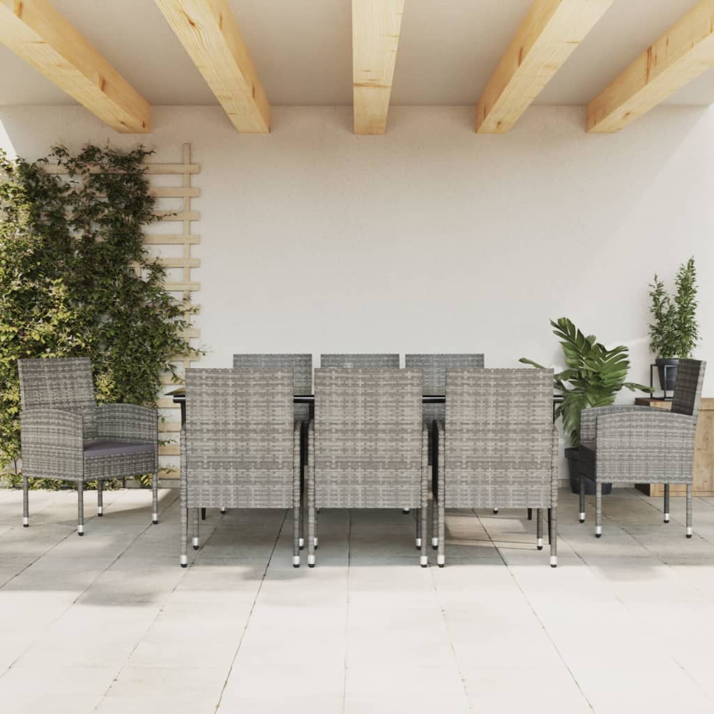 9-tlg. Garten-Essgruppe Grau und Schwarz Poly Rattan und Stahl