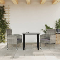 Thumbnail for 3-tlg. Garten-Essgruppe Grau und Schwarz Poly Rattan und Stahl