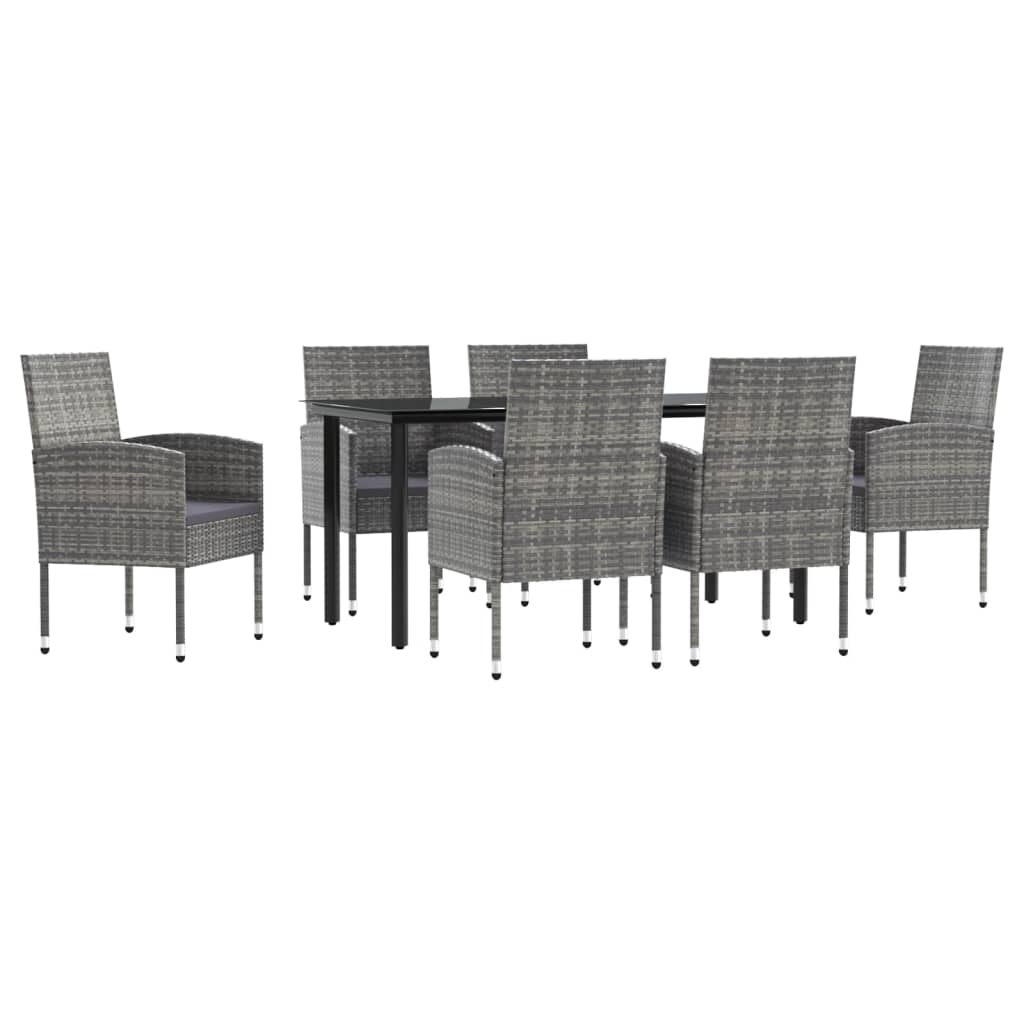 7-tlg. Garten-Essgruppe Grau und Schwarz Poly Rattan und Stahl