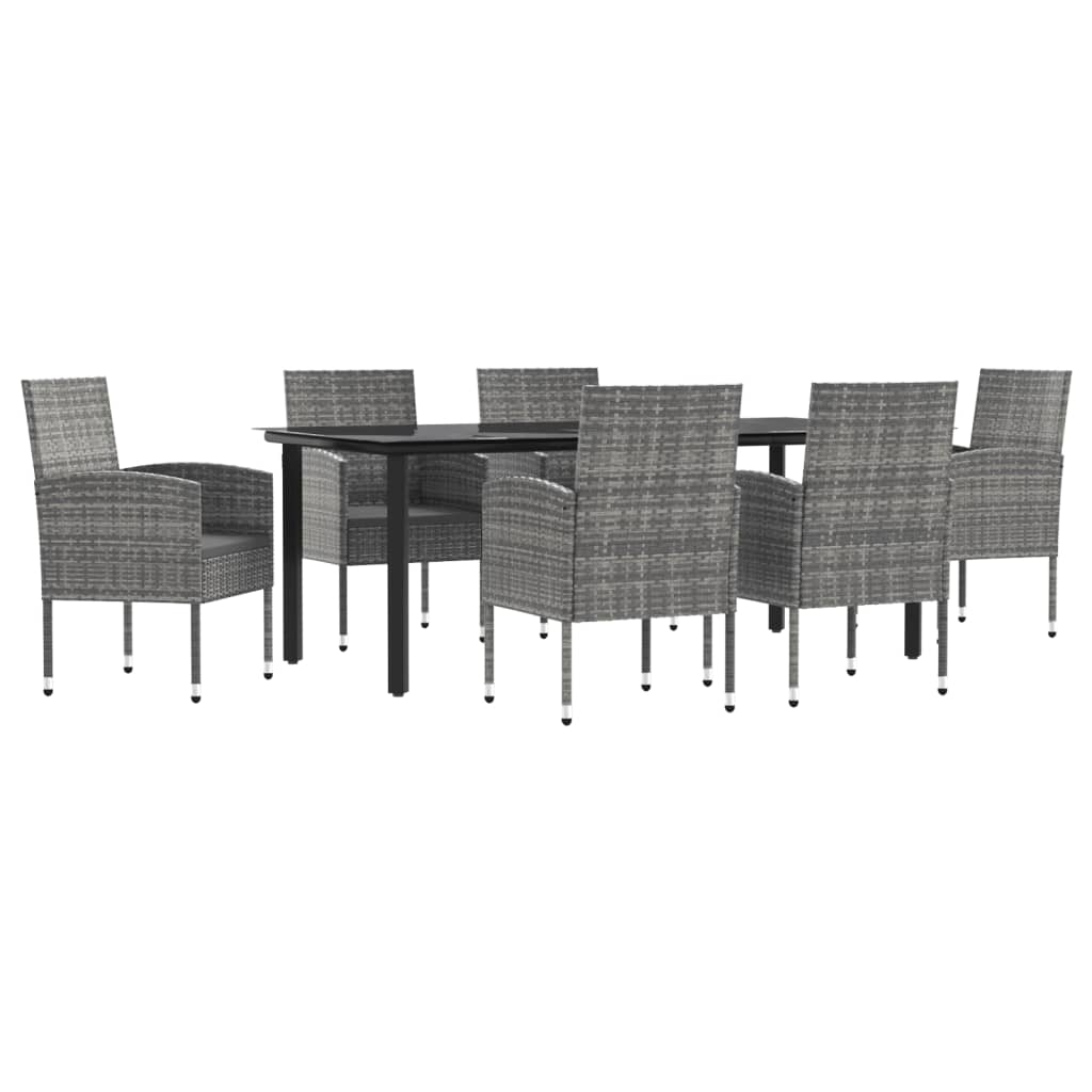 7-tlg. Garten-Essgruppe Grau und Schwarz Poly Rattan und Stahl