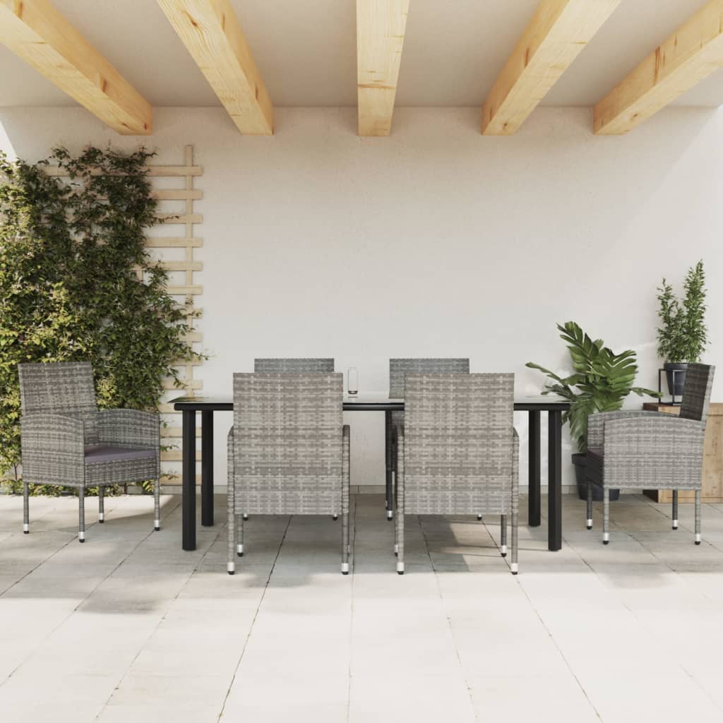 7-tlg. Garten-Essgruppe Grau und Schwarz Poly Rattan und Stahl