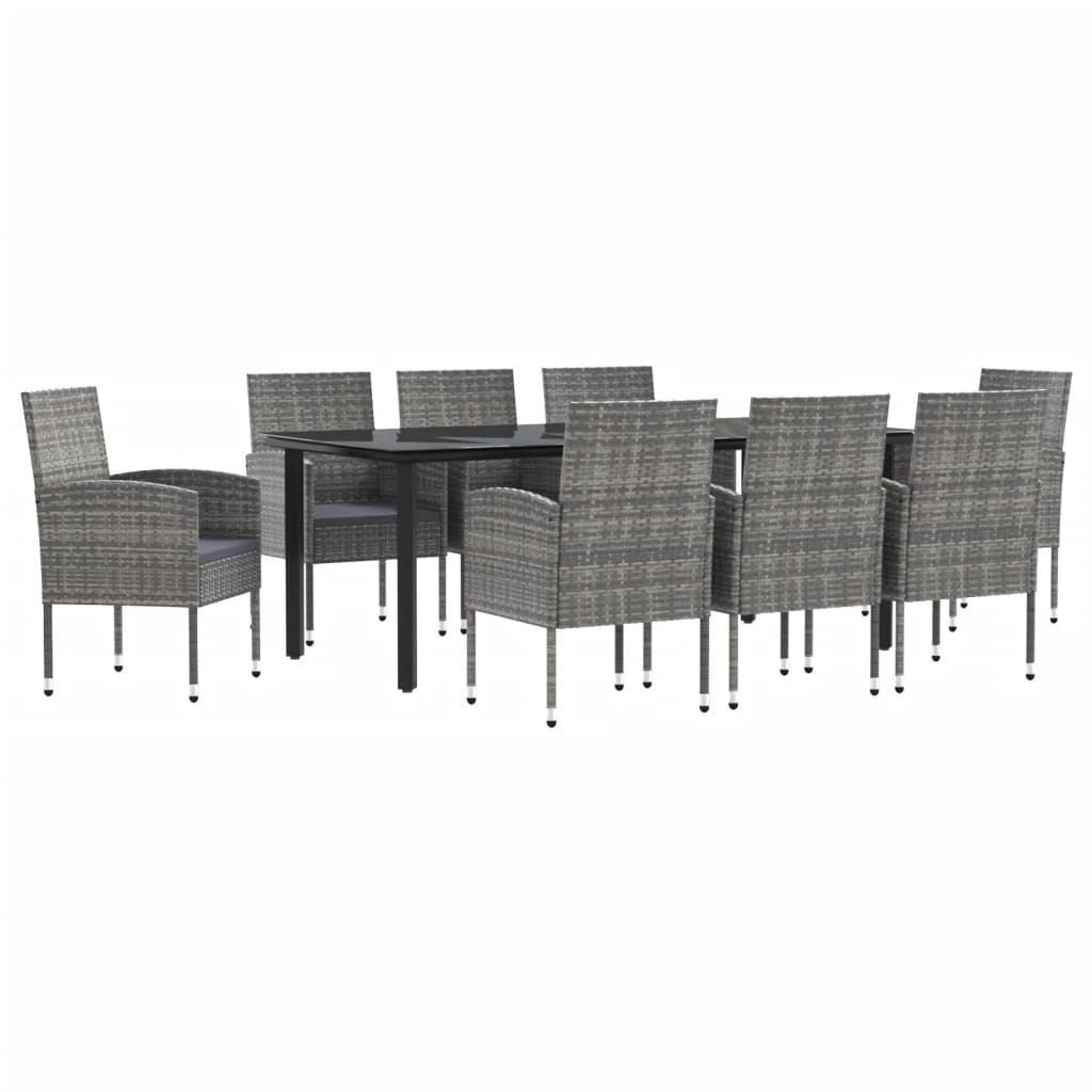 9-tlg. Garten-Essgruppe Grau und Schwarz Poly Rattan und Stahl