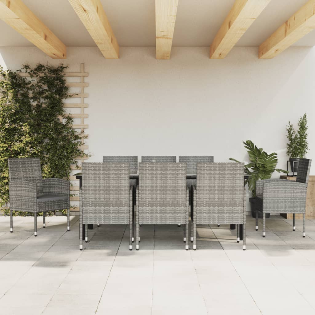 9-tlg. Garten-Essgruppe Grau und Schwarz Poly Rattan und Stahl
