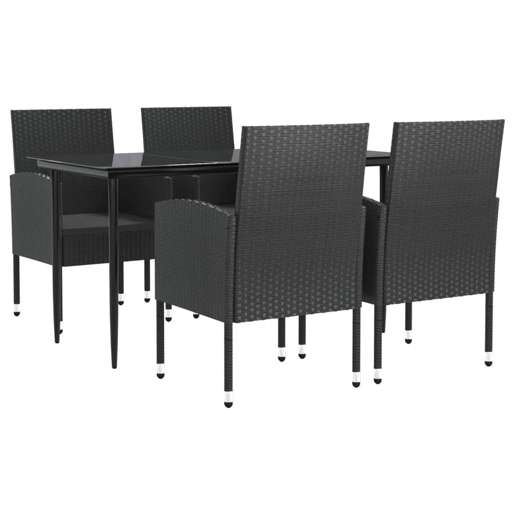 5-tlg. Garten-Essgruppe Schwarz Poly Rattan und Stahl