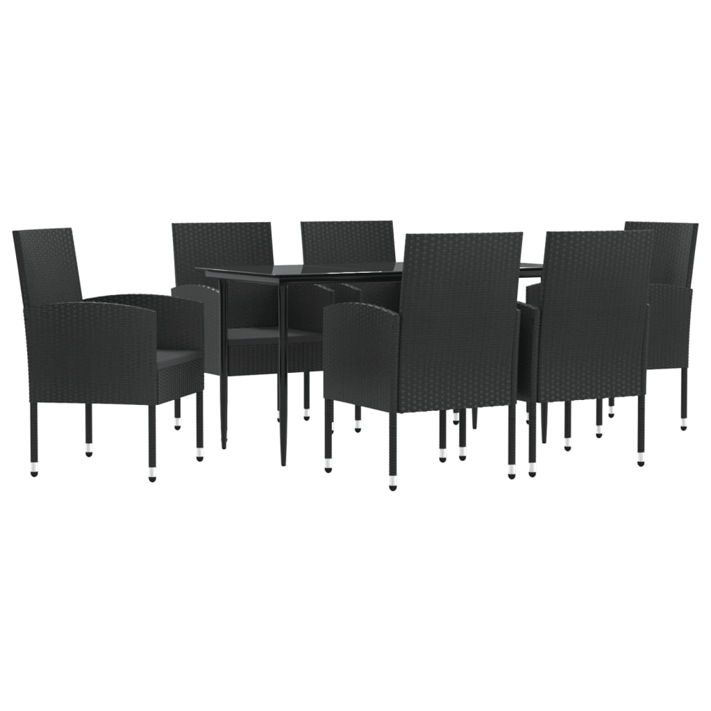 7-tlg. Garten-Essgruppe Schwarz Poly Rattan und Stahl