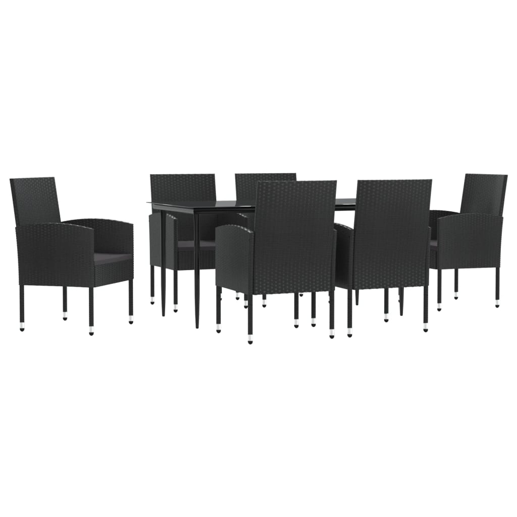 7-tlg. Garten-Essgruppe Schwarz Poly Rattan und Stahl