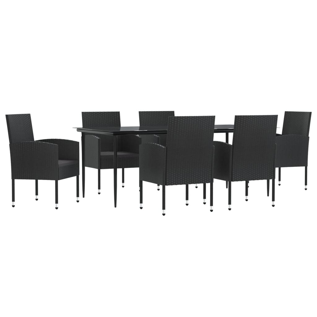 7-tlg. Garten-Essgruppe Schwarz Poly Rattan und Stahl