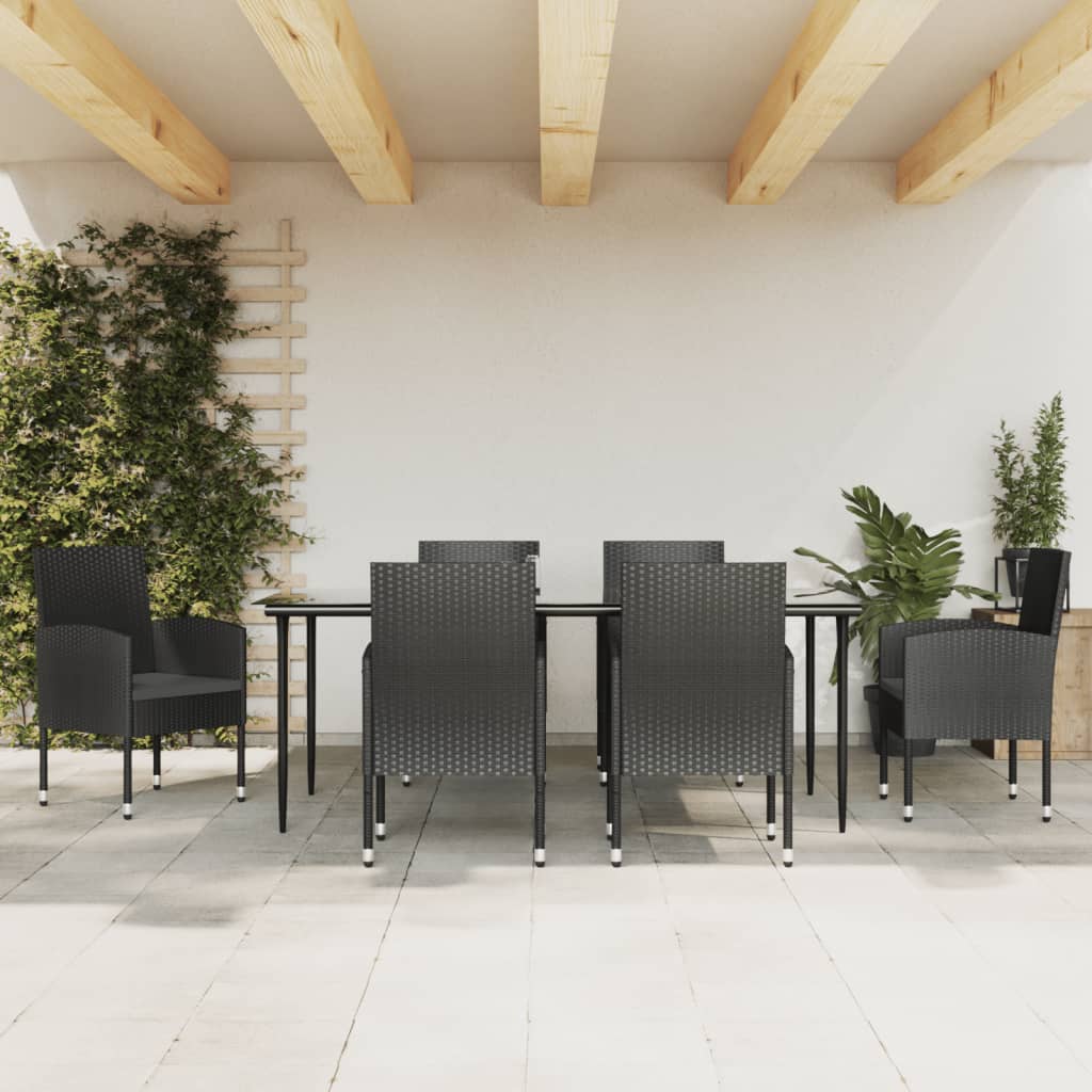 7-tlg. Garten-Essgruppe Schwarz Poly Rattan und Stahl