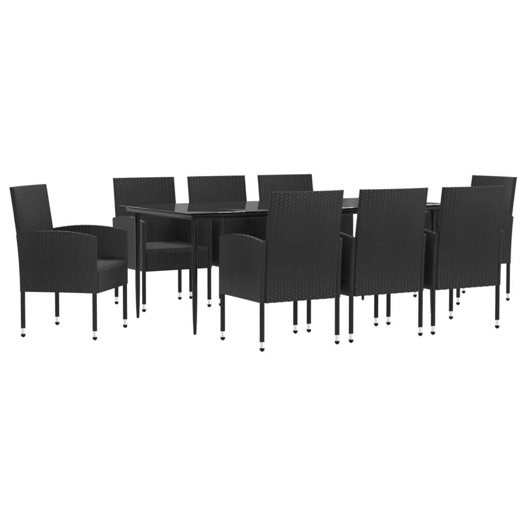9-tlg. Garten-Essgruppe Schwarz Poly Rattan und Stahl