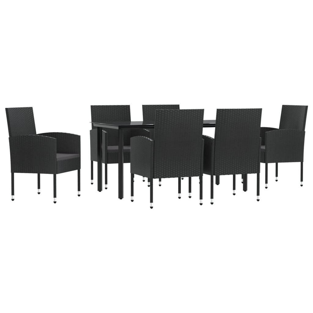 7-tlg. Garten-Essgruppe Schwarz Poly Rattan und Stahl