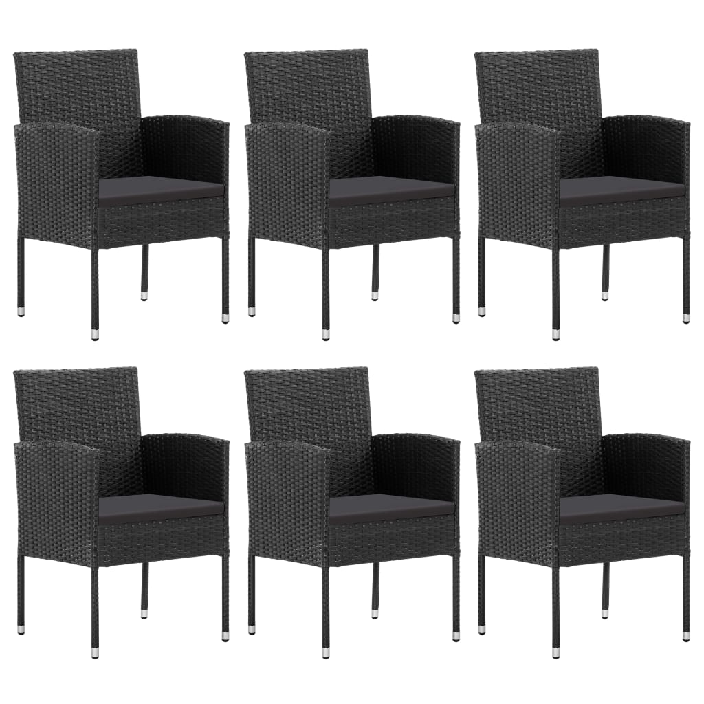 7-tlg. Garten-Essgruppe Schwarz Poly Rattan und Stahl