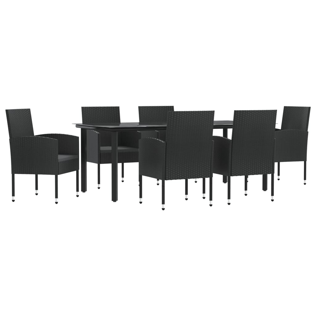7-tlg. Garten-Essgruppe Schwarz Poly Rattan und Stahl