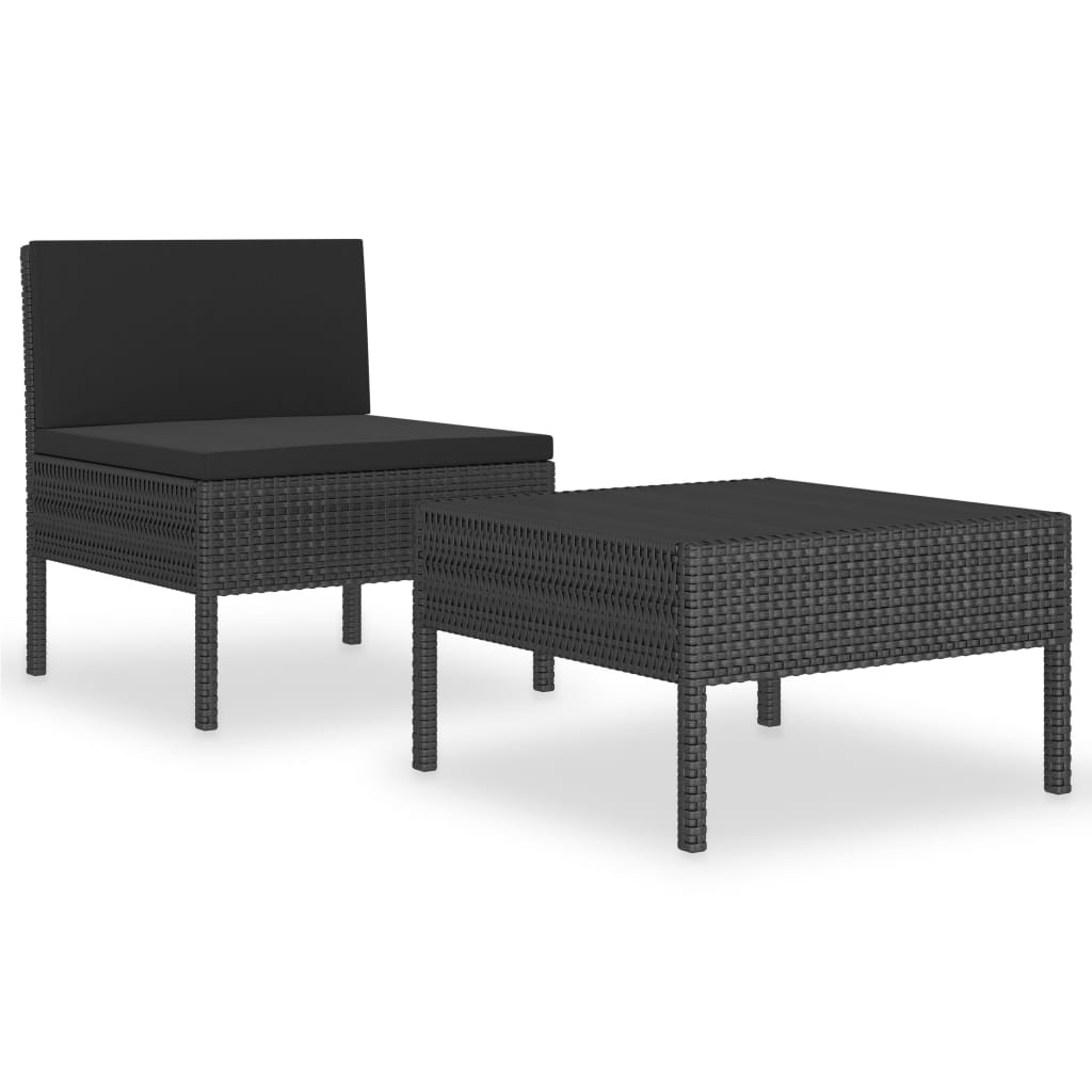 2-tlg. Garten-Lounge-Set mit Kissen Schwarz Poly Rattan