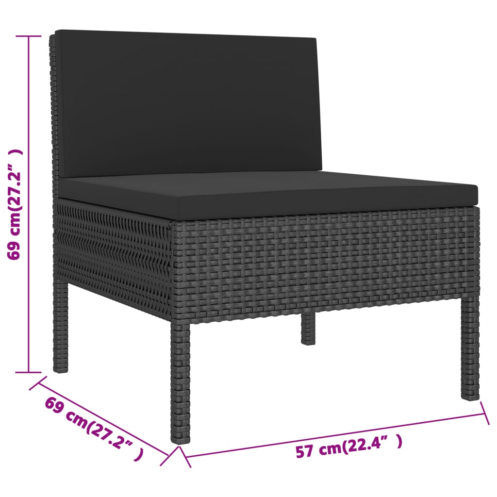 2-tlg. Garten-Lounge-Set mit Kissen Schwarz Poly Rattan