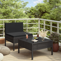 Thumbnail for 2-tlg. Garten-Lounge-Set mit Kissen Schwarz Poly Rattan