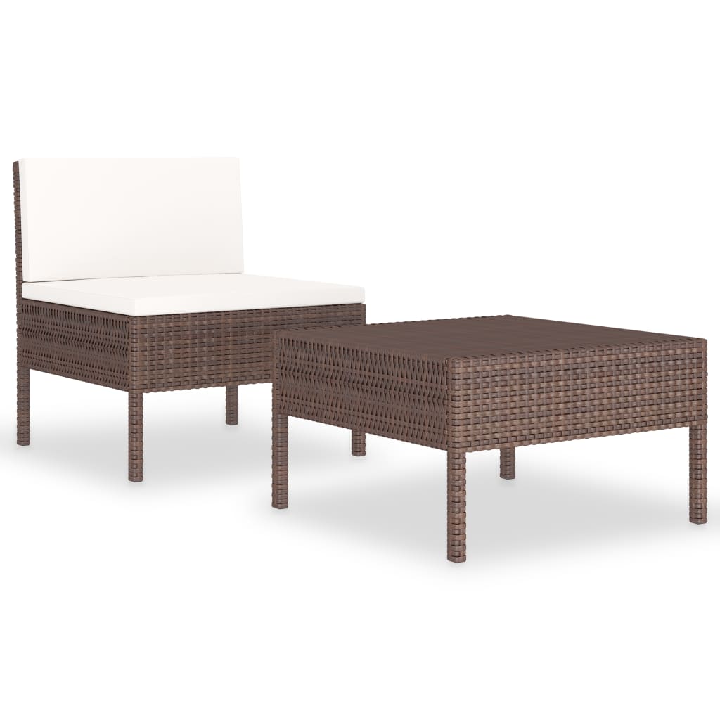 2-tlg. Garten-Lounge-Set mit Kissen Braun Poly Rattan