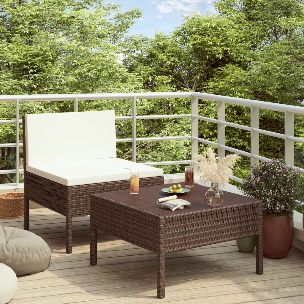 2-tlg. Garten-Lounge-Set mit Kissen Braun Poly Rattan