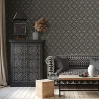 Thumbnail for DUTCH WALLCOVERINGS Tapete Sechseckmuster Schwarz und Golden